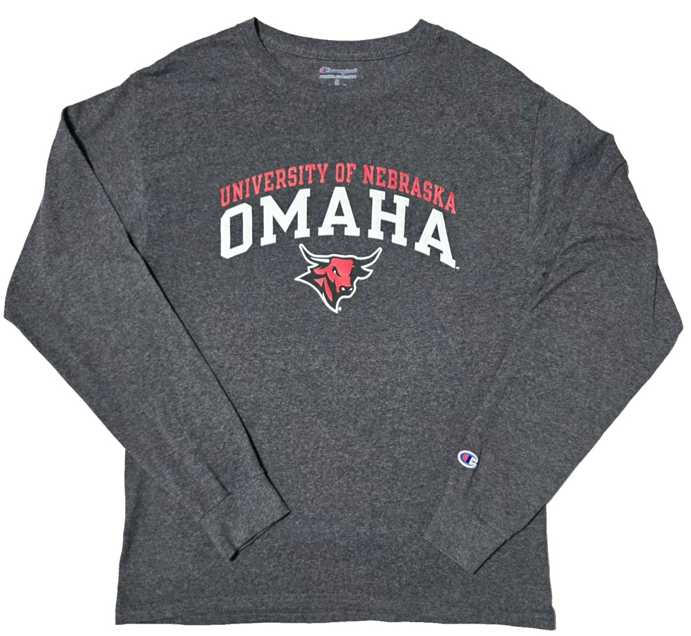 Champion University of Nebraska Omaha UNO Mavericks Long Sleeve Shirt Grey M